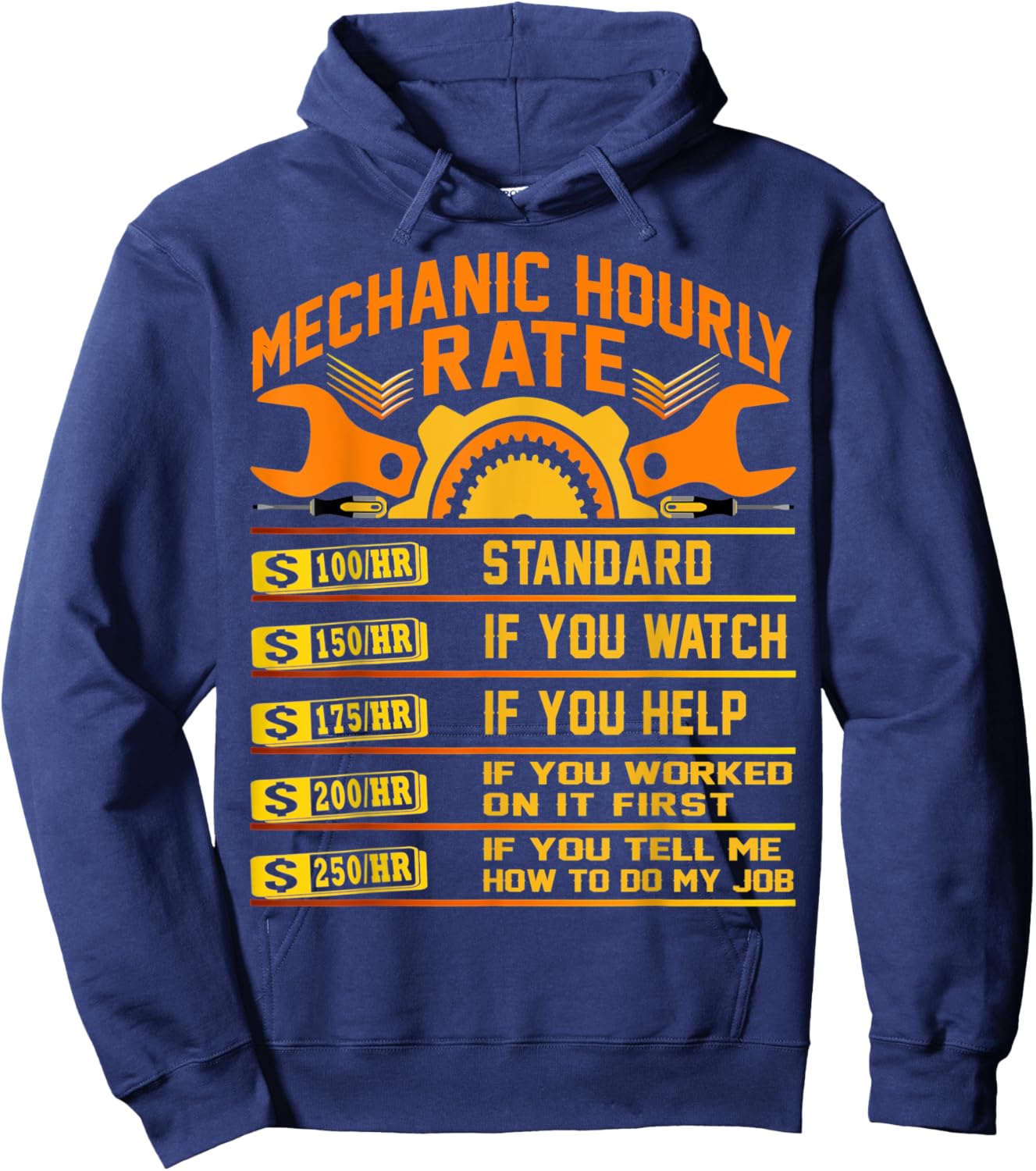 Funny Mechanic Hourly Rate Gifts Shirt Labor Rates Hoodie - Hoodie | Navy