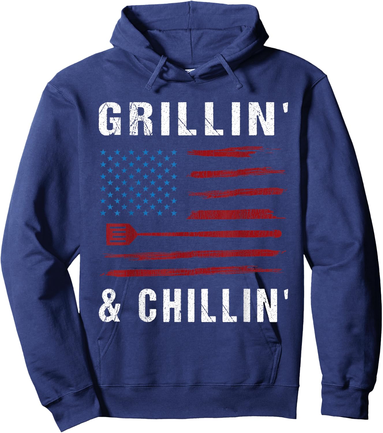 Grillin' & Chillin' American Flag - BBQ Grilling Barbecuing Hoodie - Hoodie | Navy