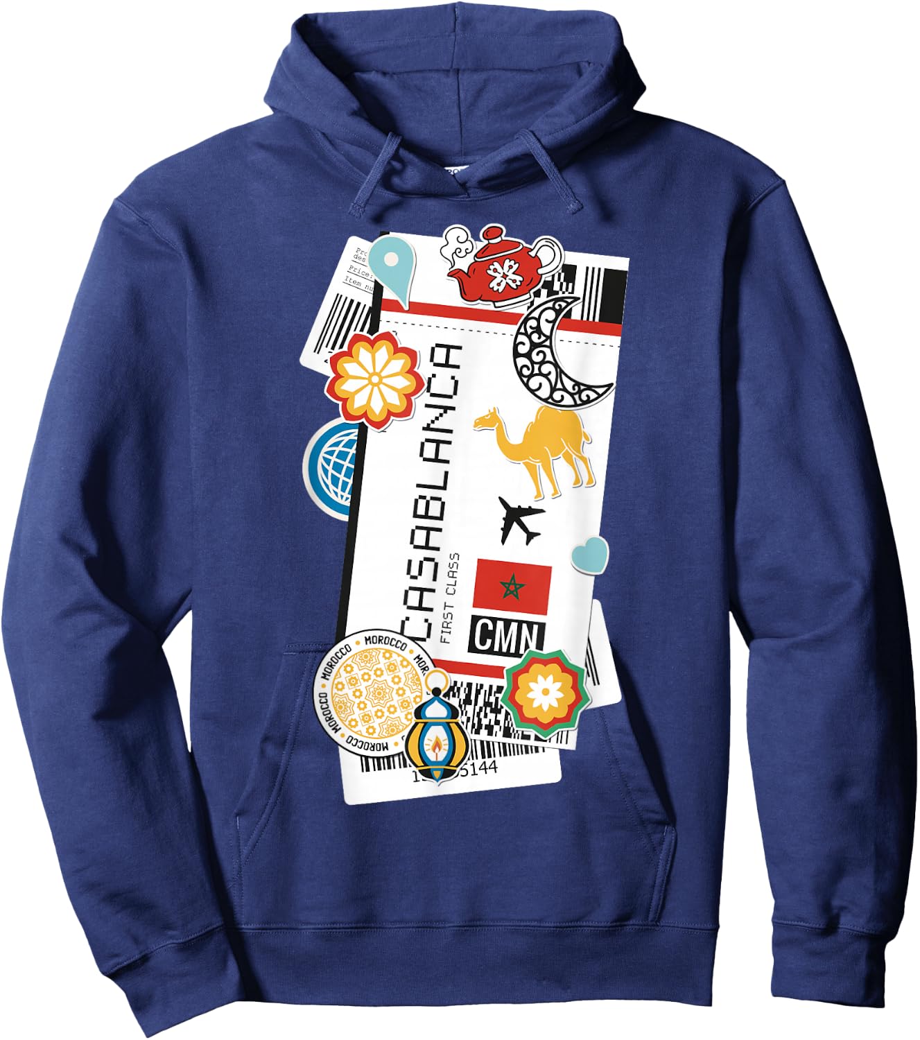 Casablanca Air Ticket Boarding Pass Plane Morroco Travel Hoodie - Hoodie | Navy