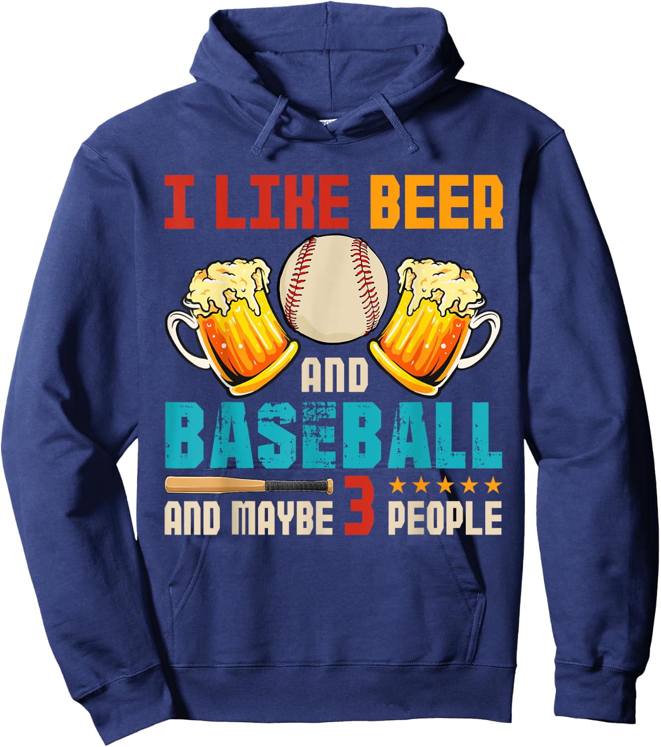 Vintage I Like Beer And Baseball And Maybe 3 People Drinker Hoodie - Hoodie | Navy