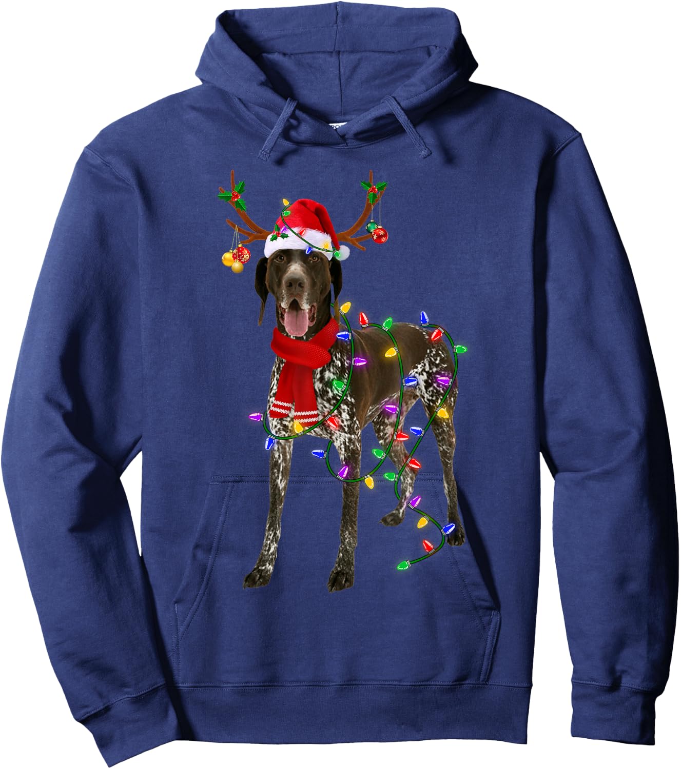 German Shorthaired Pointer Dog Tree Christmas Lights Pajama Hoodie - Hoodie | Navy