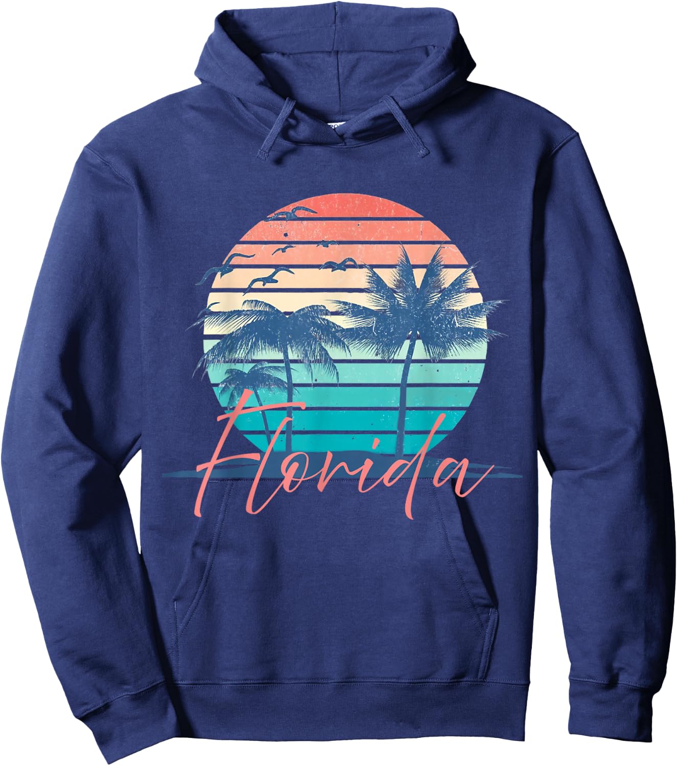 Florida Vintage Summer Vibes Beach Sunset Retro Palm Tree Hoodie - Hoodie | Navy