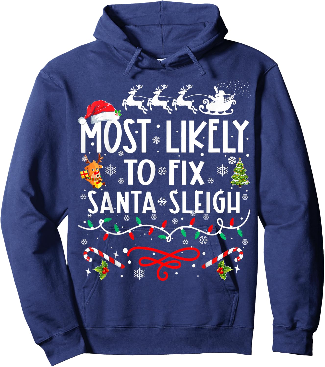 Most Likely To Fix Santa Sleigh Family Christmas Hoodie - Hoodie | Navy