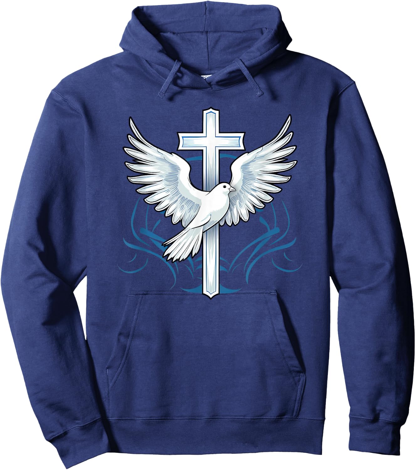 Holy Spirit Dove Praise Jesus Baptism of Jesus Cross Hoodie - Hoodie | Navy