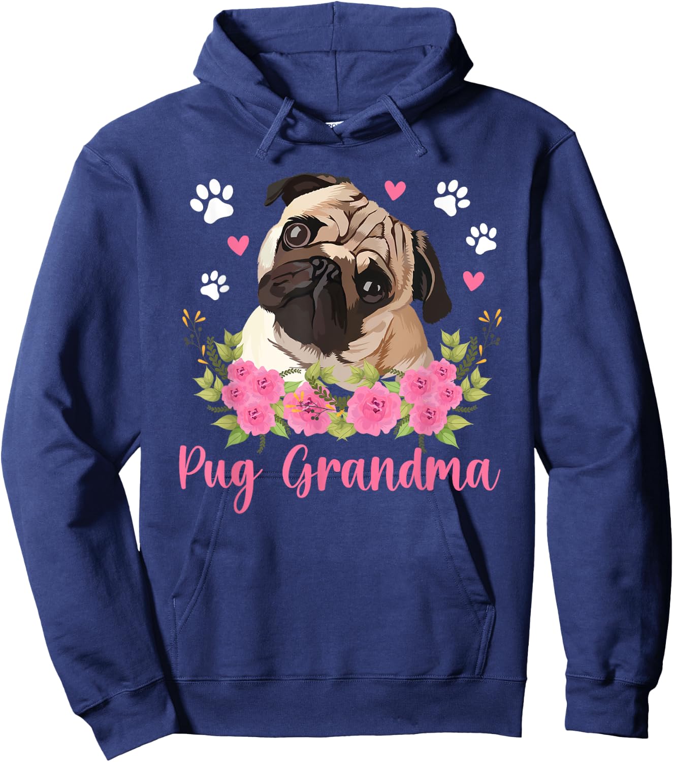 Pug Grandma Flowers Grandma Of A Pug Grandmother Hoodie - Hoodie | Navy