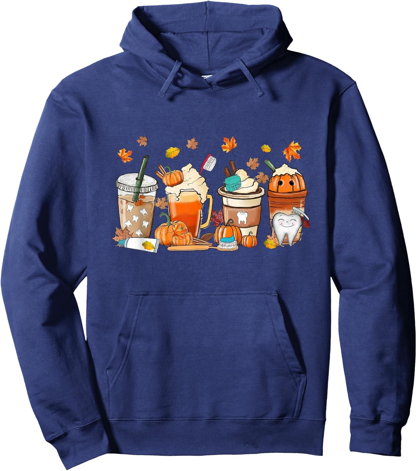 Retro Fall Coffee Dentist Tooth Thankful Dental Hygienist Hoodie - Hoodie | Navy