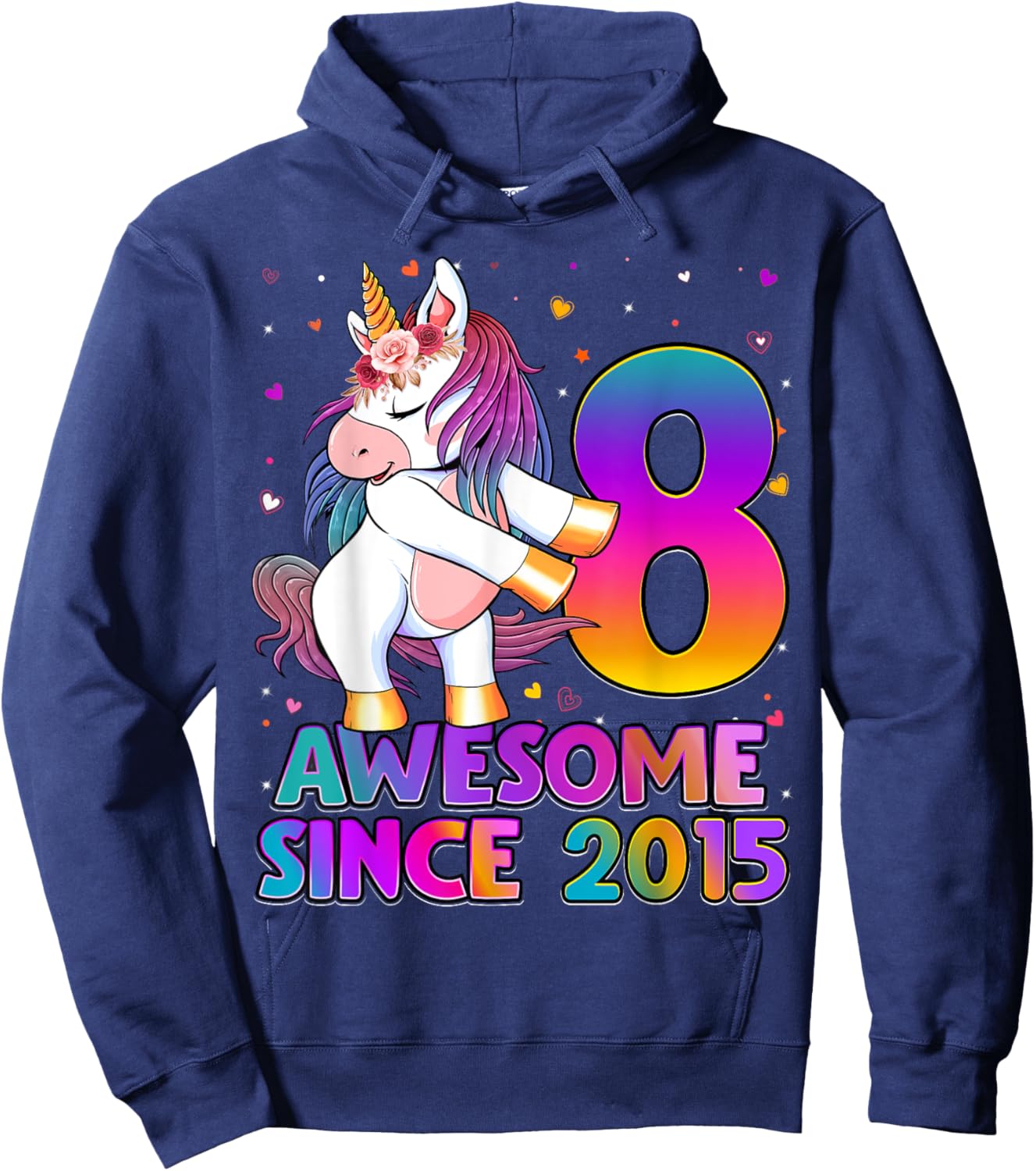 8 Years Old Unicorn Flossing 8th Birthday Girl Unicorn Party Hoodie - Hoodie | Navy