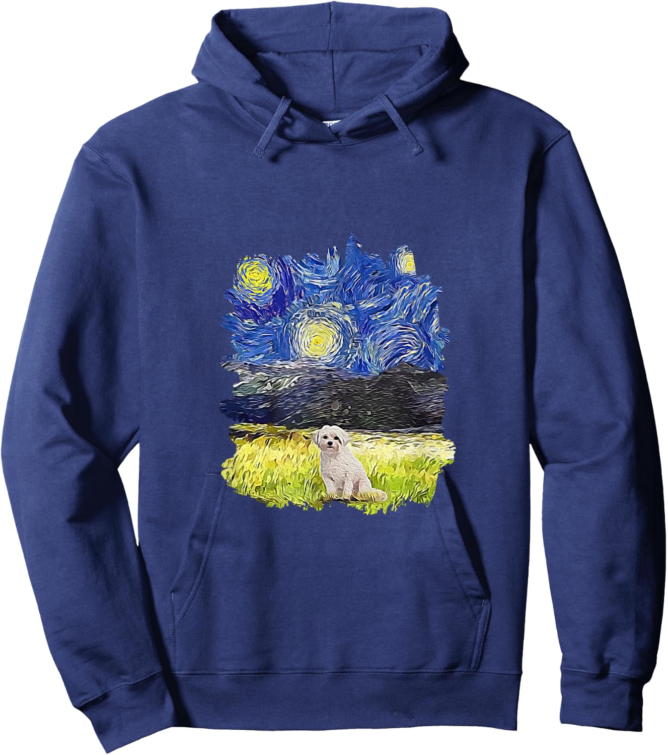 Starry Night Impressionist - Dog Art Coton de Tulear Women Kids Hoodie - Hoodie | Navy