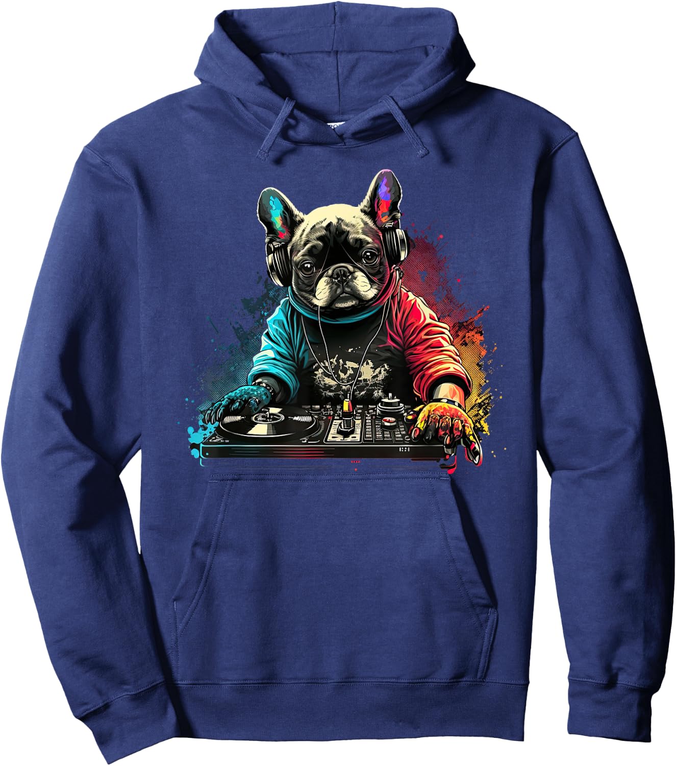 Funny French Bulldog Frenchie DJ Electronic EDM music Hoodie - Hoodie | Navy