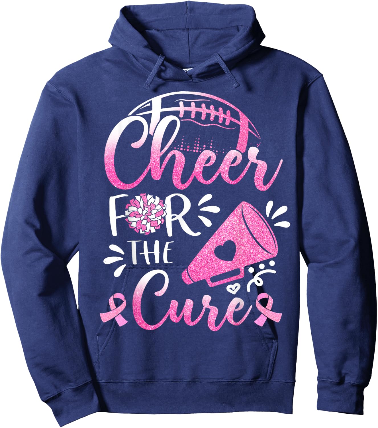Breast Cancer Awareness Cheer For The Cure Football Hoodie - Hoodie | Navy