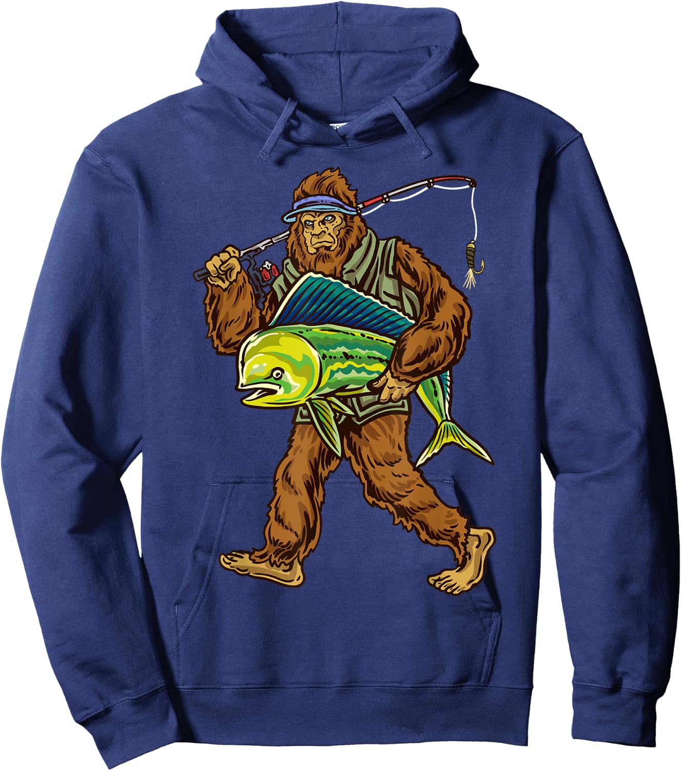 Mahi Fishing Bigfoot Ocean Dorado Fisherman Hoodie - Hoodie | Navy