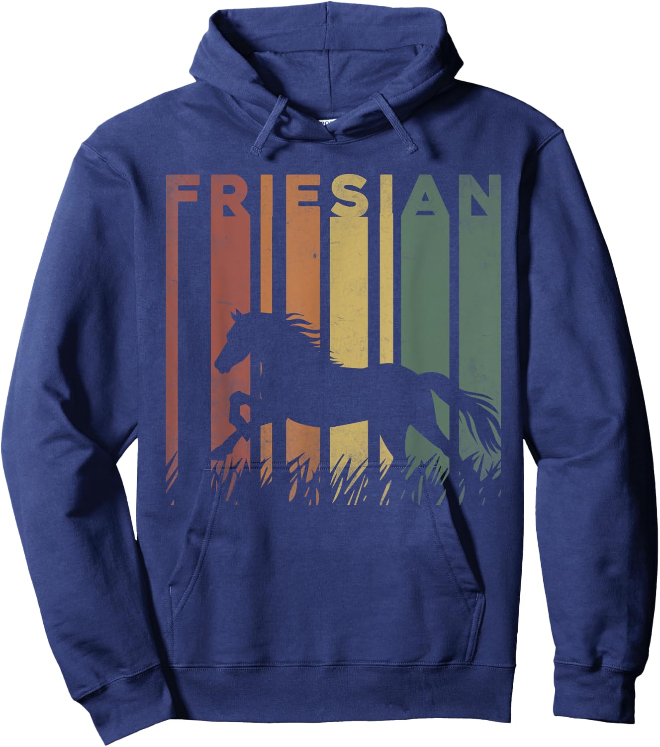 Friesian Horse Lover Retro Friesian Horse Owner Equestrian Hoodie - Hoodie | Navy