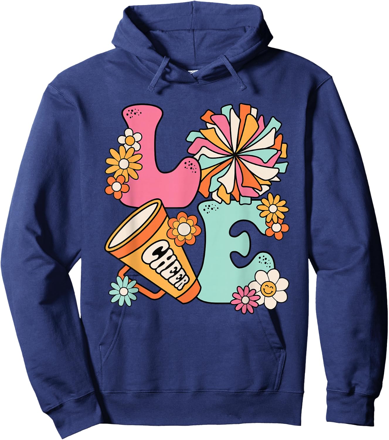 Love Cheer Groovy Cheerleader Cheerleading Women Girls Teens Hoodie - Hoodie | Navy