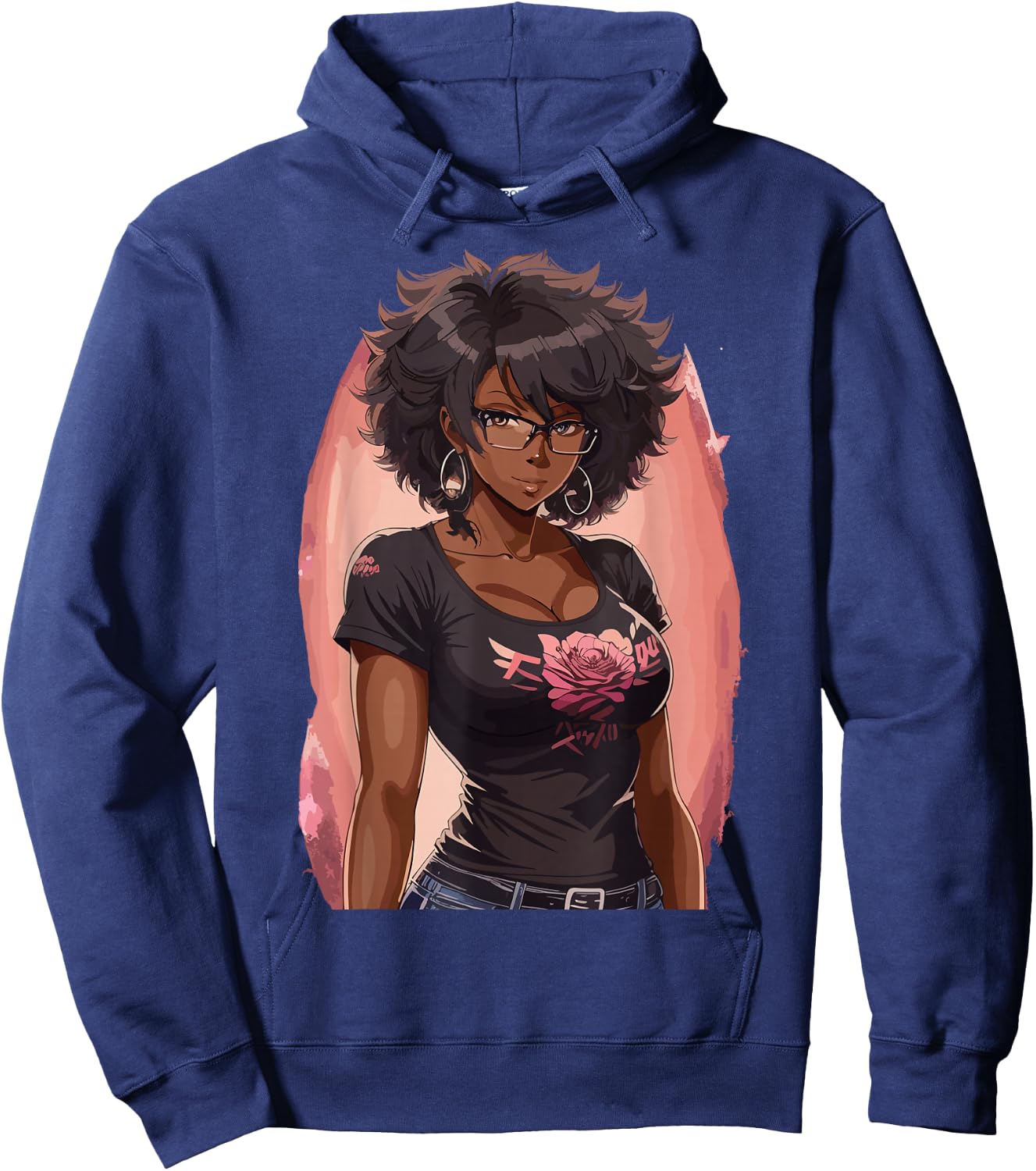 Black Anime Girl Kawaii Waifu Aesthetic Japanese Hoodie - Hoodie | Navy
