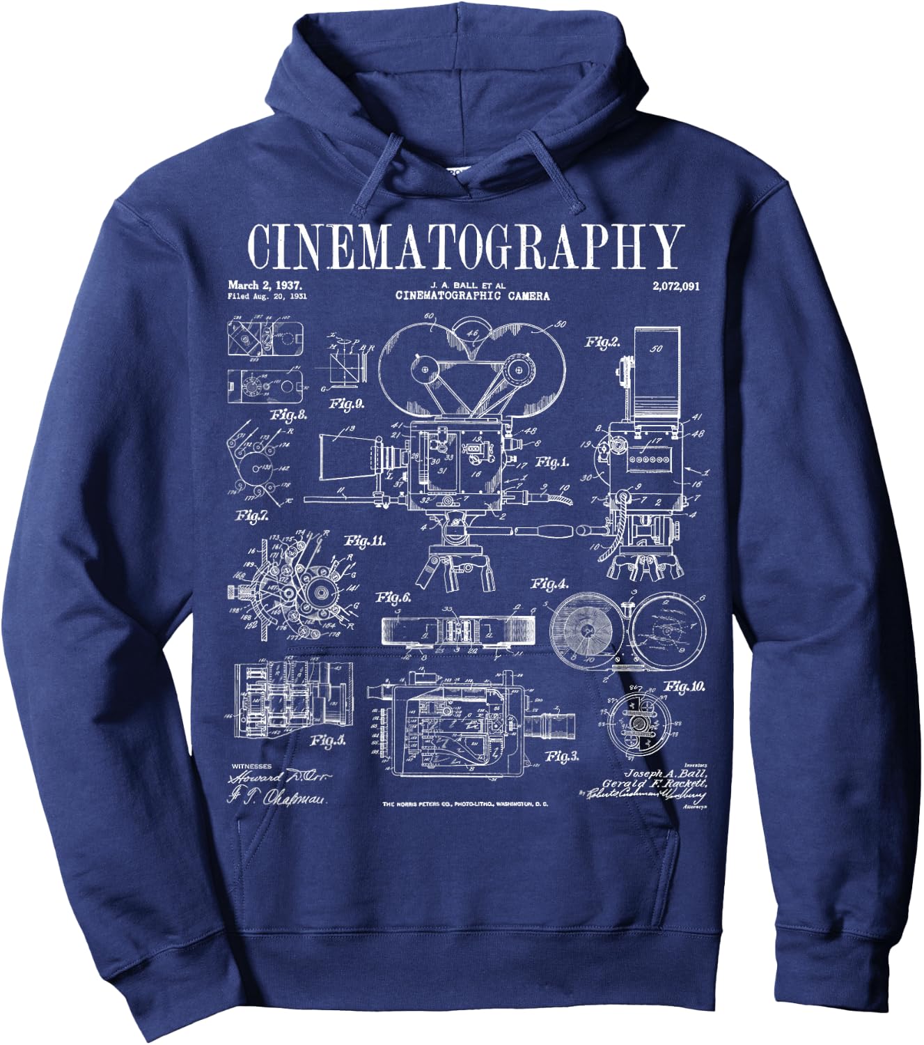 Cinematography Movie Film Camera Vintage Patent Print Hoodie - Hoodie | Navy