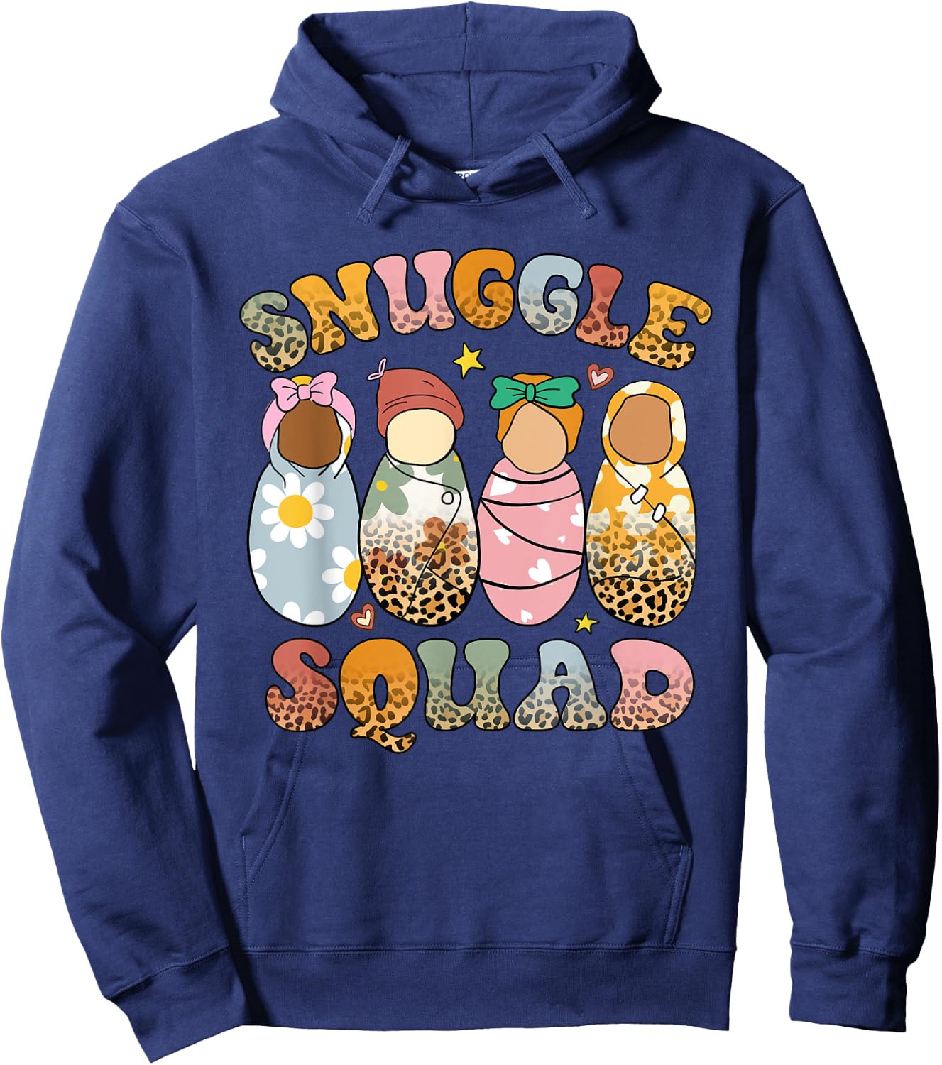Retro Groovy Snuggle Squad Leopard Babies NICU Nurse Hoodie - Hoodie | Navy