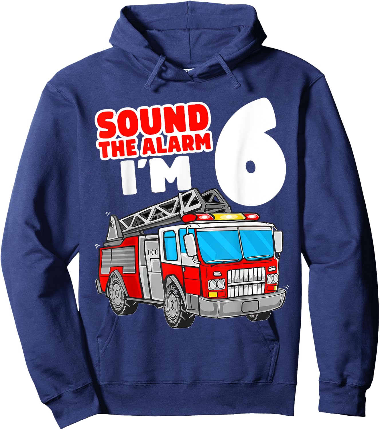 Fire Truck 6th Birthday Toddler Boy Firefighter 6 Year Old Hoodie - Hoodie | Navy