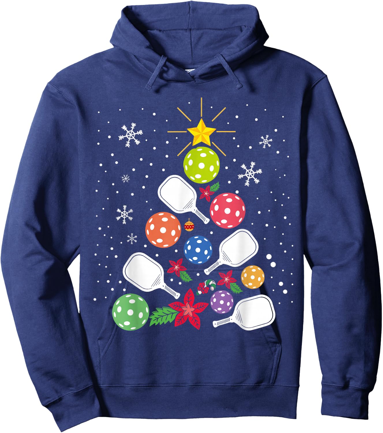 Pickleball Christmas Tree Santa Pickleball X-mas Lights Hoodie - Hoodie | Navy