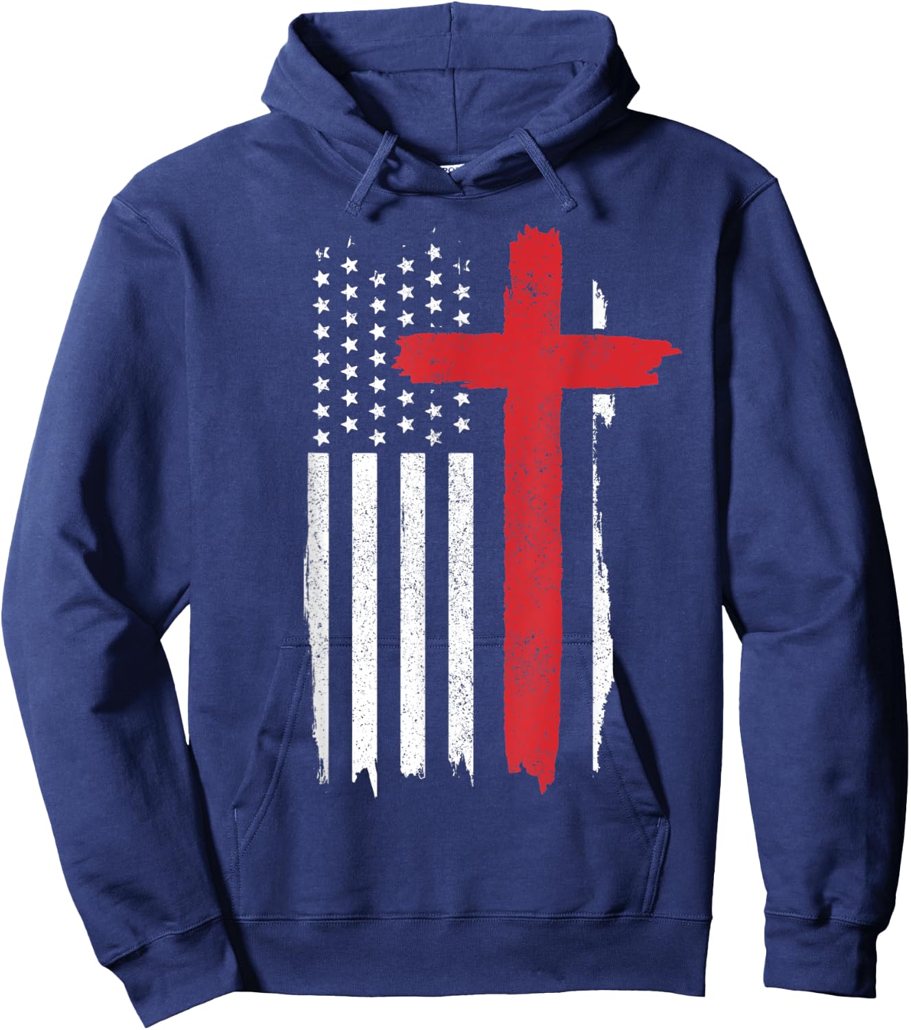 Patriotic Christian American Flag Cross Jesus Religious Men Hoodie - Hoodie | Navy