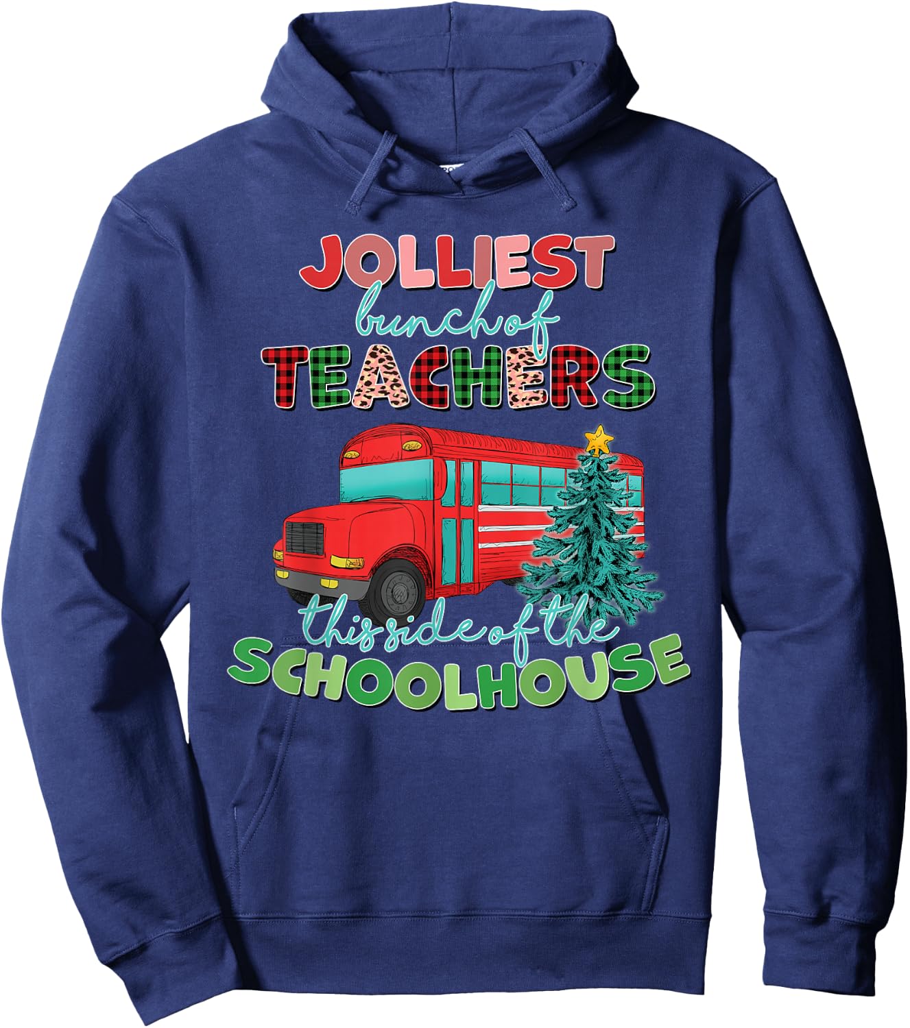 Groovy Christmas Teacher Jolly Jolliest Bunch of Teachers Hoodie - Hoodie | Navy