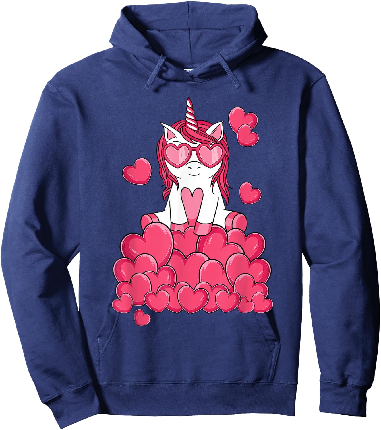 Cute Unicorn Lover Valentines Day Heart Girls Kids Hoodie - Hoodie | Navy