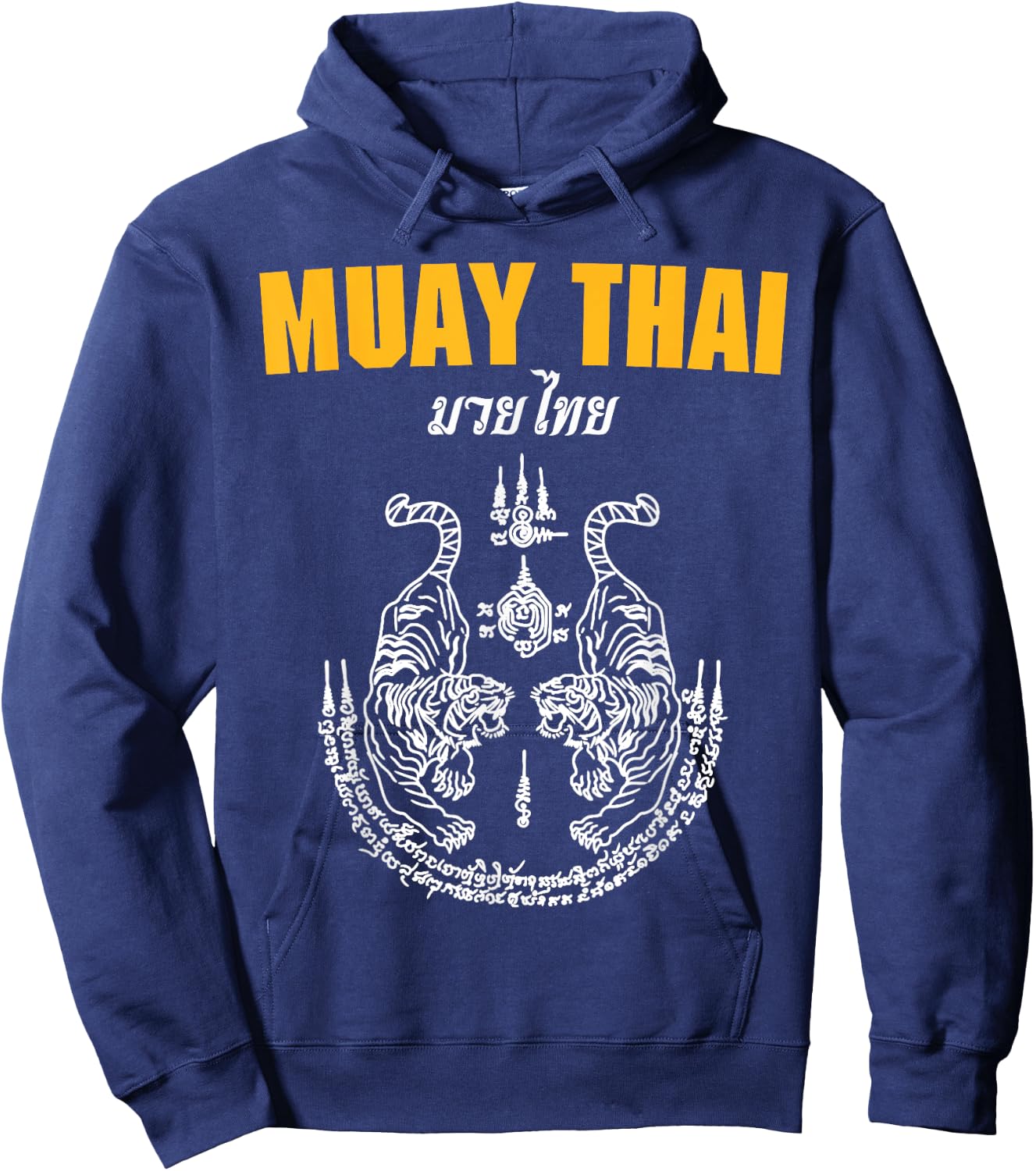 MMA Sak Yant Muay Thai Tattoo Twin Tiger Martial Art Short Hoodie - Hoodie | Navy