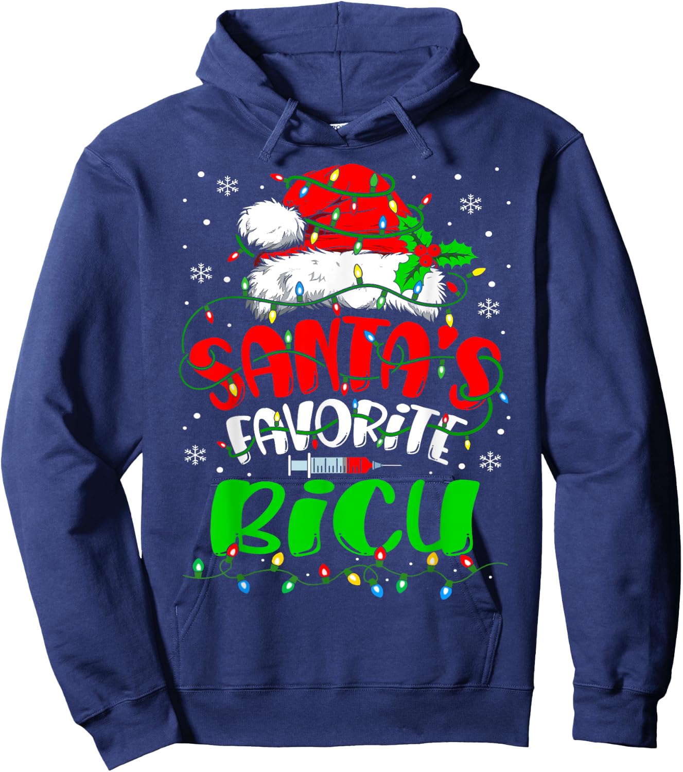 Santa Favorite BICU Nurse Christmas Burn ICU Nurse Hoodie - Hoodie | Navy