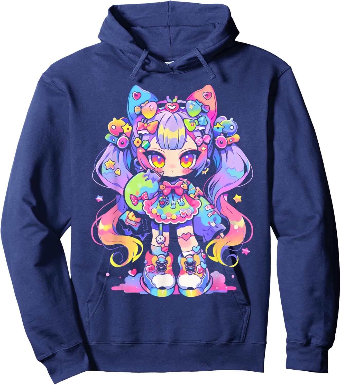 Kawaii Chibi Girl | Decora Fairy Kei Anime Manga Harajuku Hoodie - Hoodie | Navy