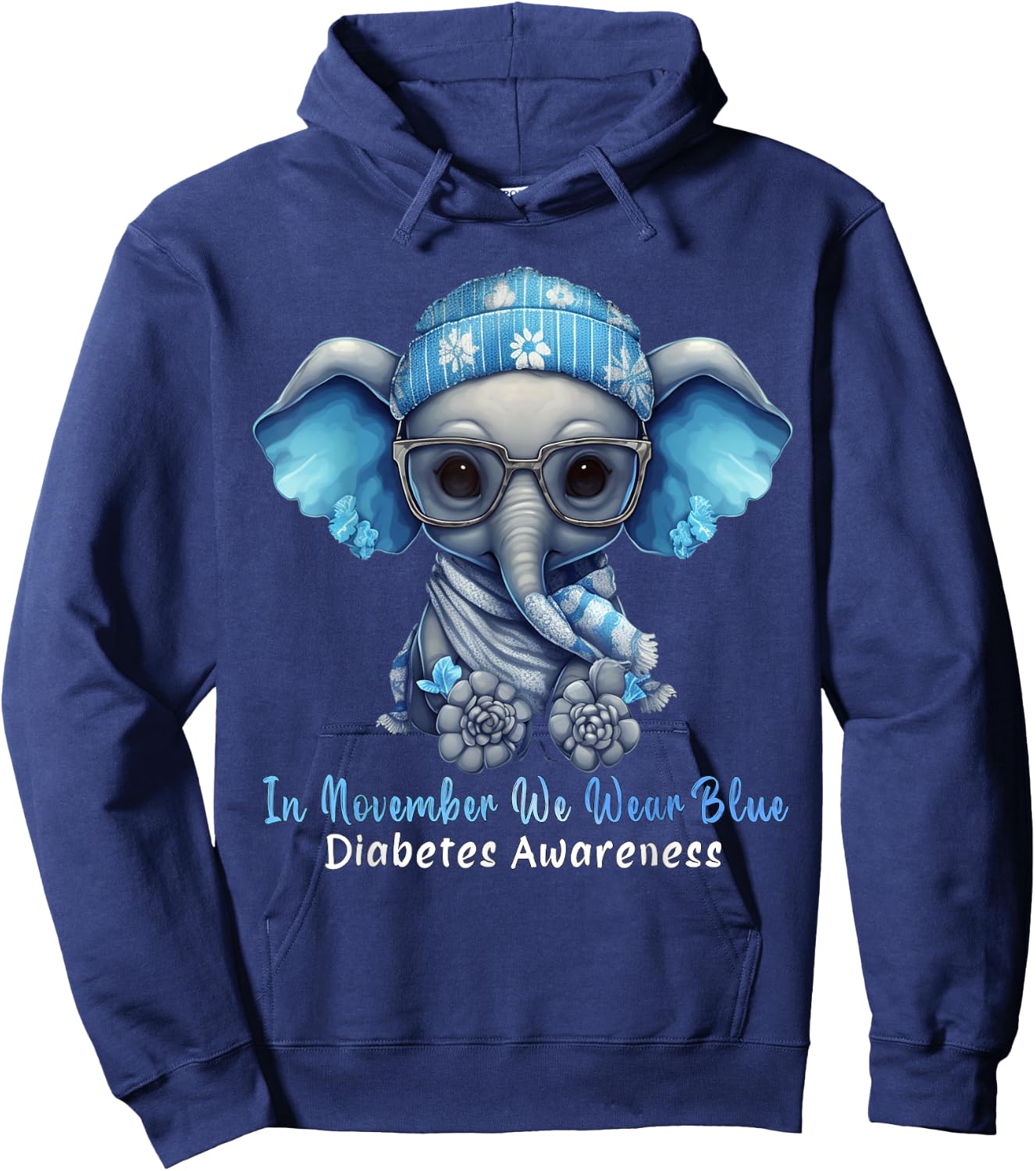 In November We Wear Blue Elephant Diabetes Awareness Gifts Hoodie - Hoodie | Navy