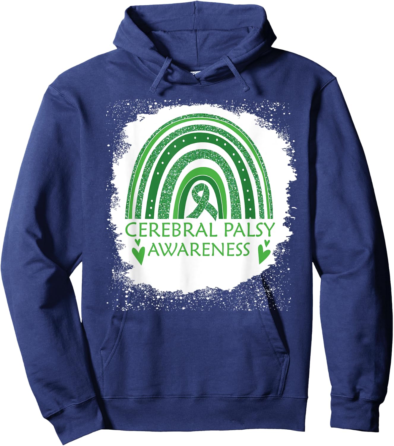 Cerebral Palsy Awareness Bleached Rainbow Green Ribbon Men Hoodie - Hoodie | Navy