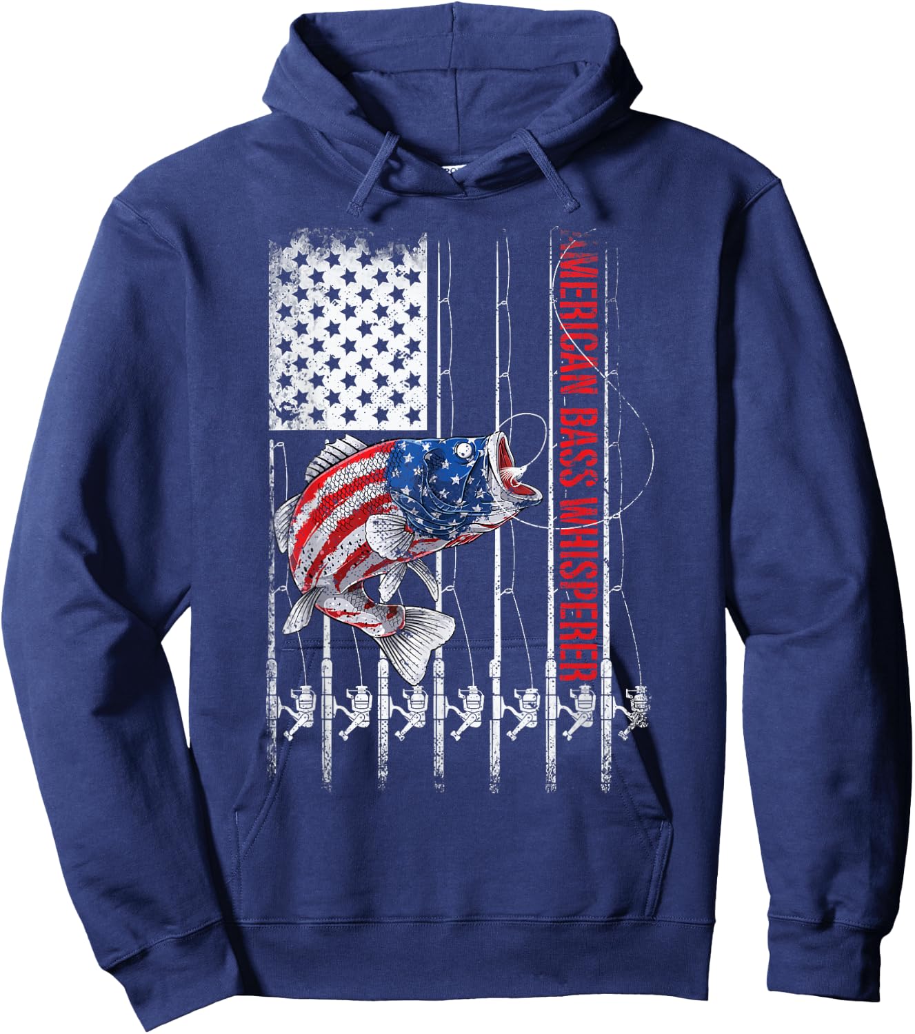 American Flag Bass Whisperer Fisherman Hoodie - Hoodie | Navy
