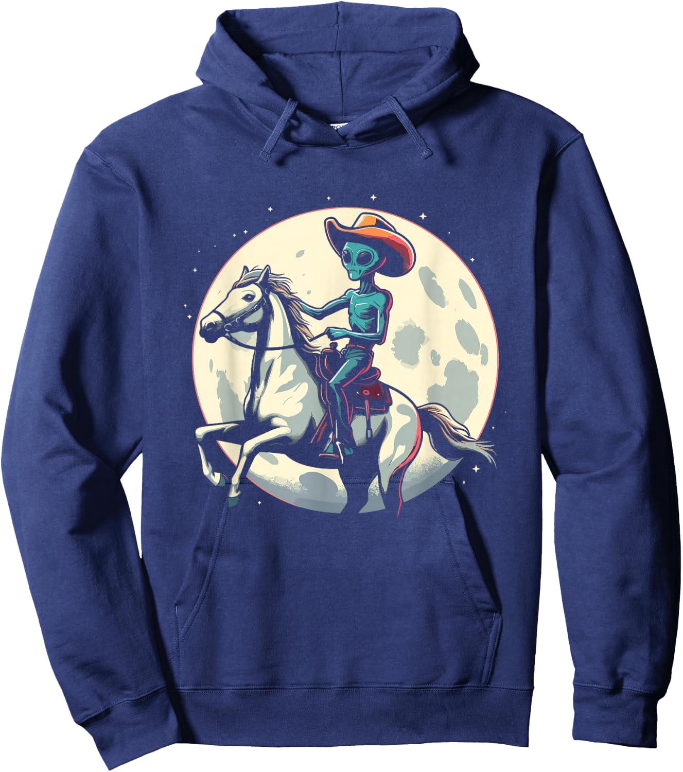 Alien Cowboy On A Horse - Vintage Alien UFO Conspiracy Lover Hoodie - Hoodie | Navy