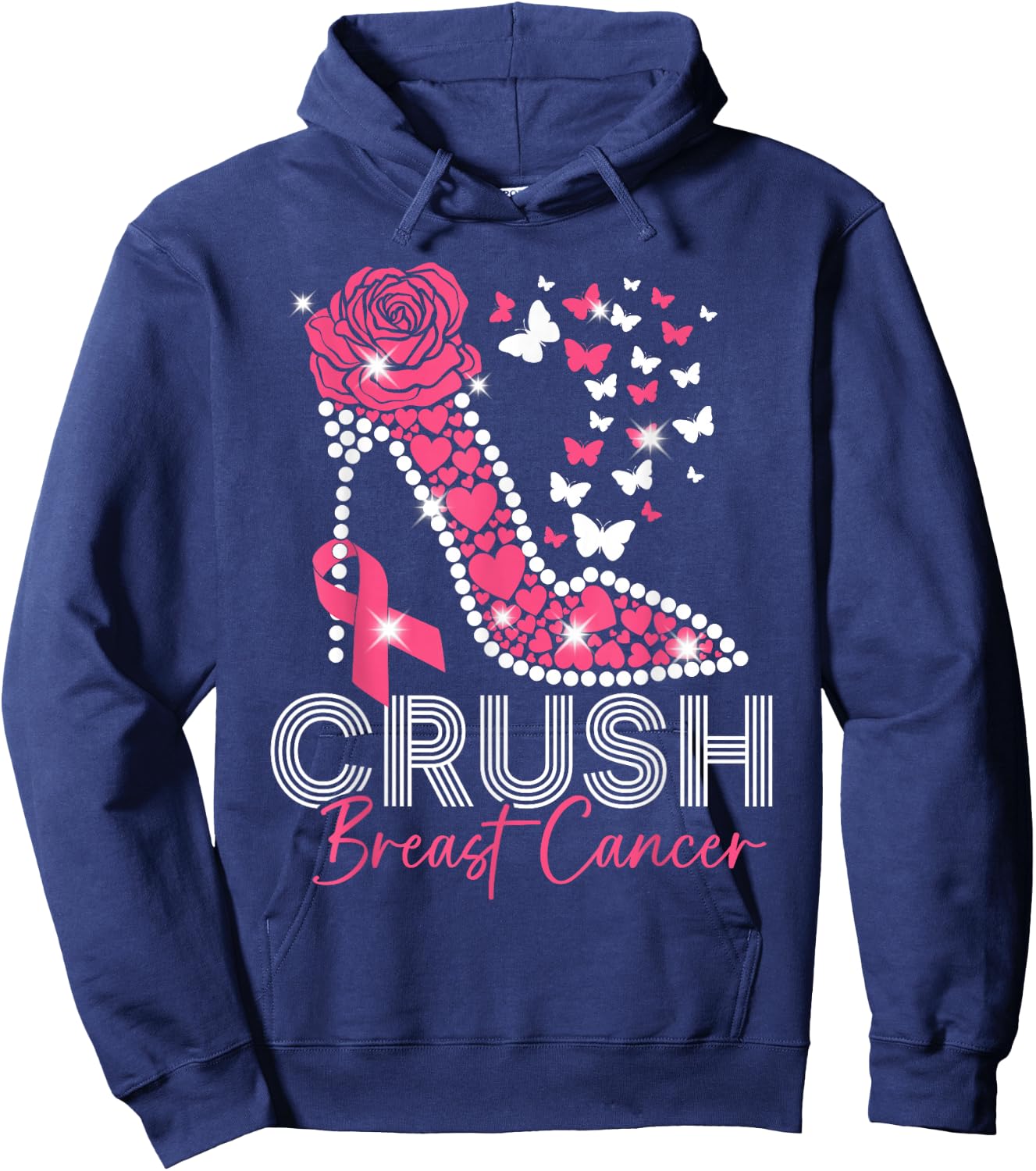 Crush Breast Cancer Awareness High Heels Pink Ribbon Hoodie - Hoodie | Navy