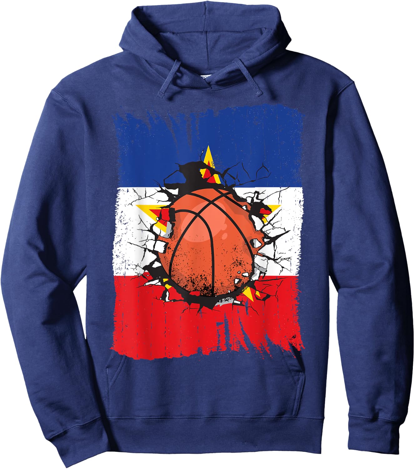 Basketball Team Yugoslavia Fan Splintered Yugoslavian Flag Hoodie - Hoodie | Navy
