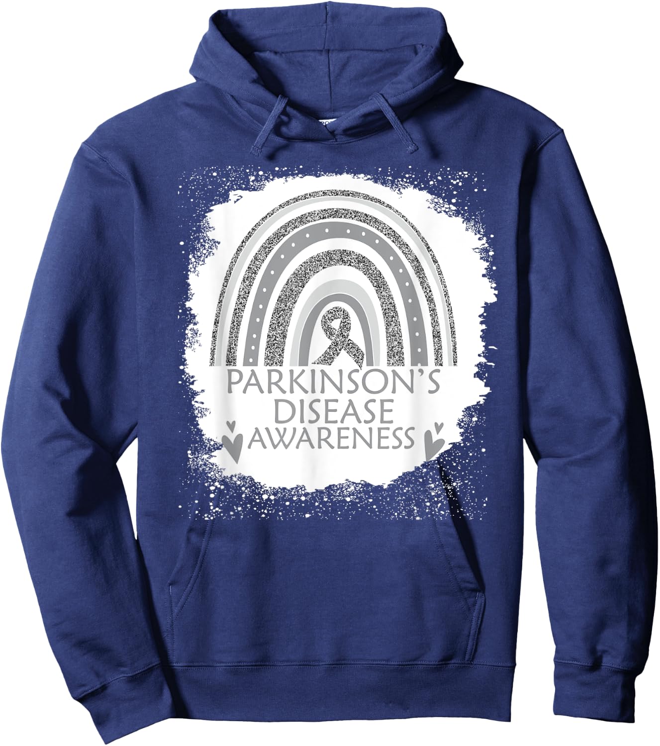 Parkinson's Disease Awareness Bleached Rainbow Gray Ribbon Hoodie - Hoodie | Navy
