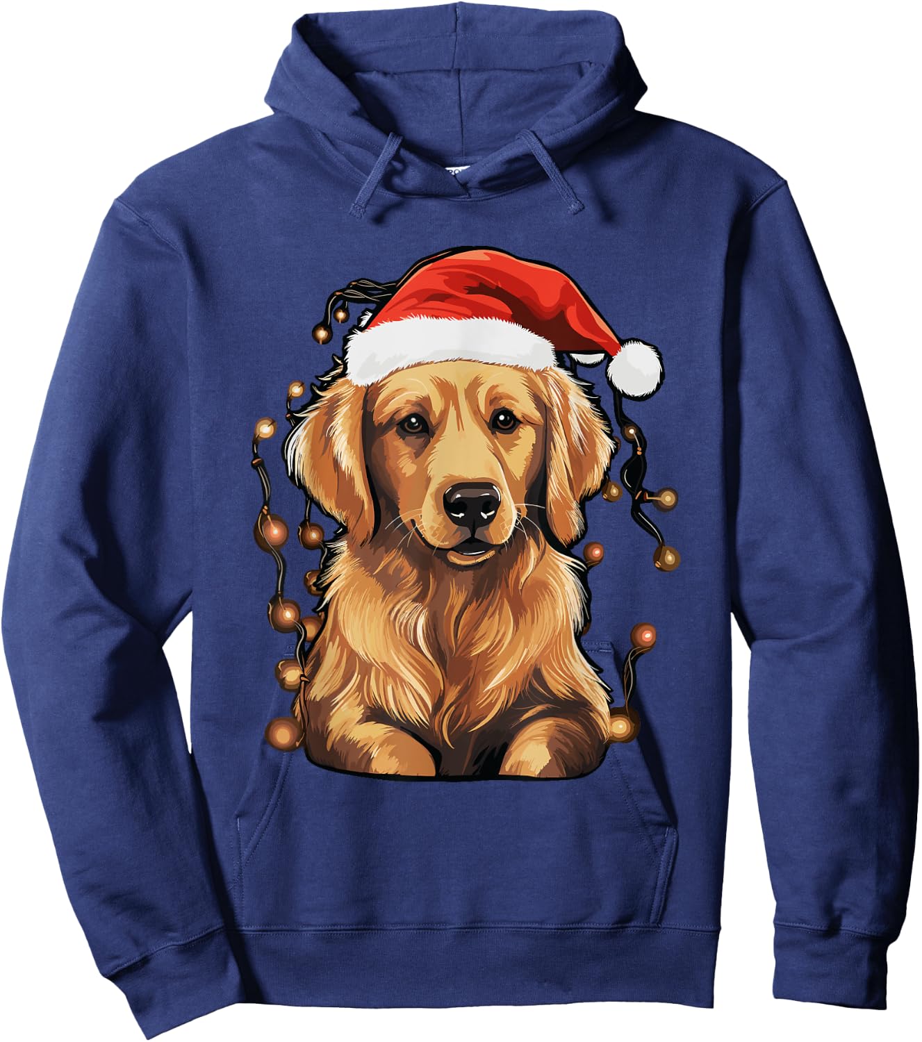 Golden Retriever Dog Christmas Lights Santa Hat Xmas Pajama Hoodie - Hoodie | Navy