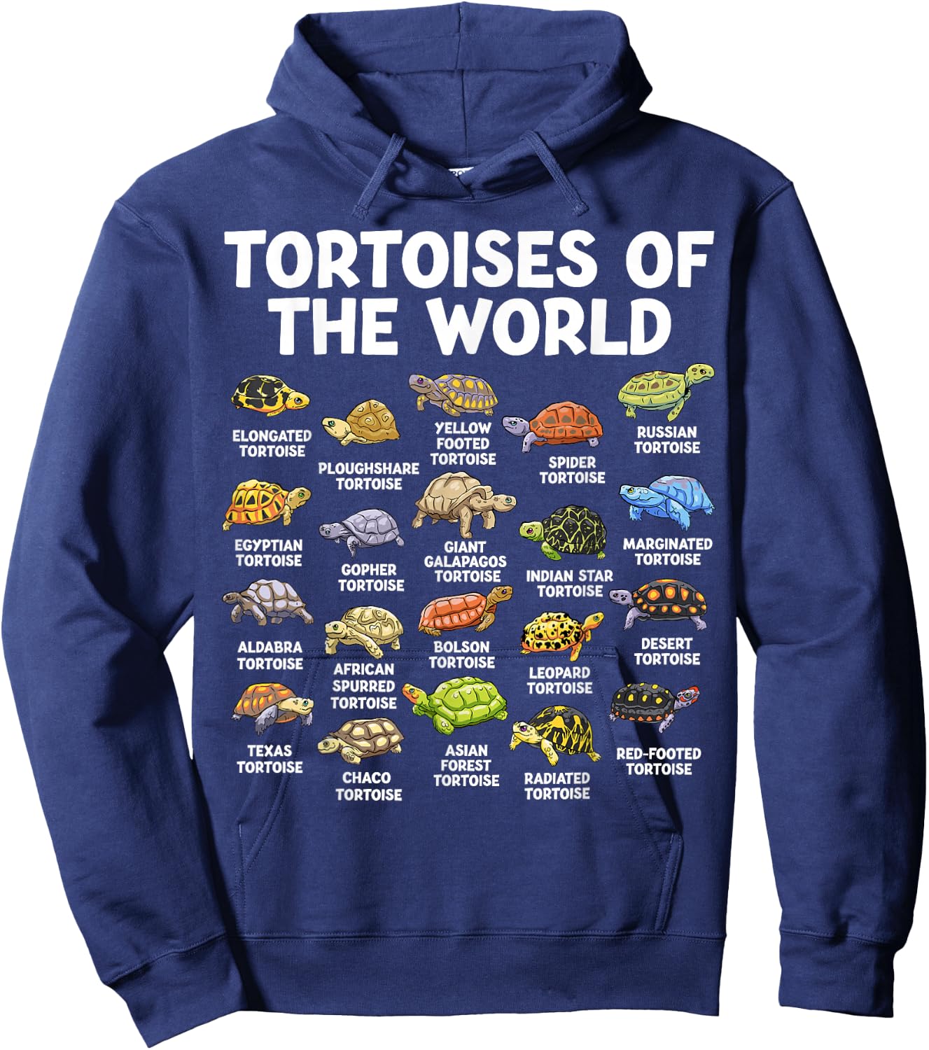 Tortoises of The World Kawaii Types of Turtles Funny Reptile Hoodie - Hoodie | Navy