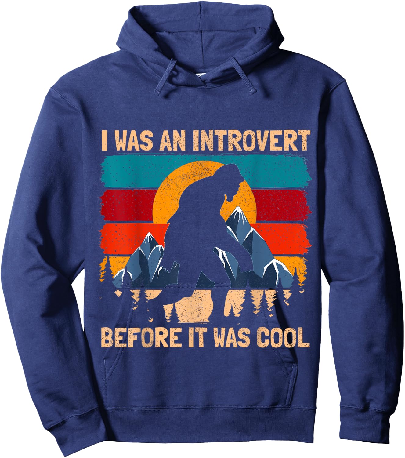 Funny Bigfoot Sasquatch Vintage Retro Sunset Introvert Hoodie - Hoodie | Navy