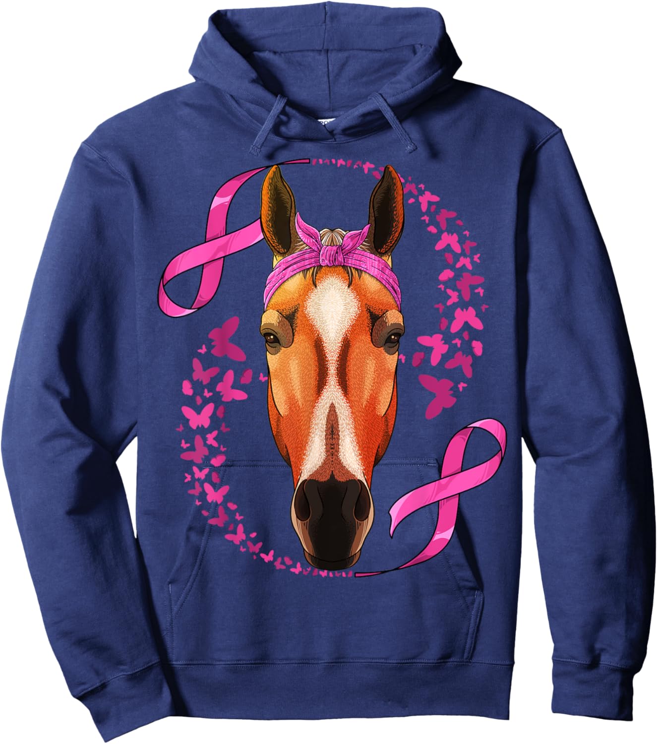Horse Breast Cancer Awareness Pink Bandana Cancer Survivor Hoodie - Hoodie | Navy