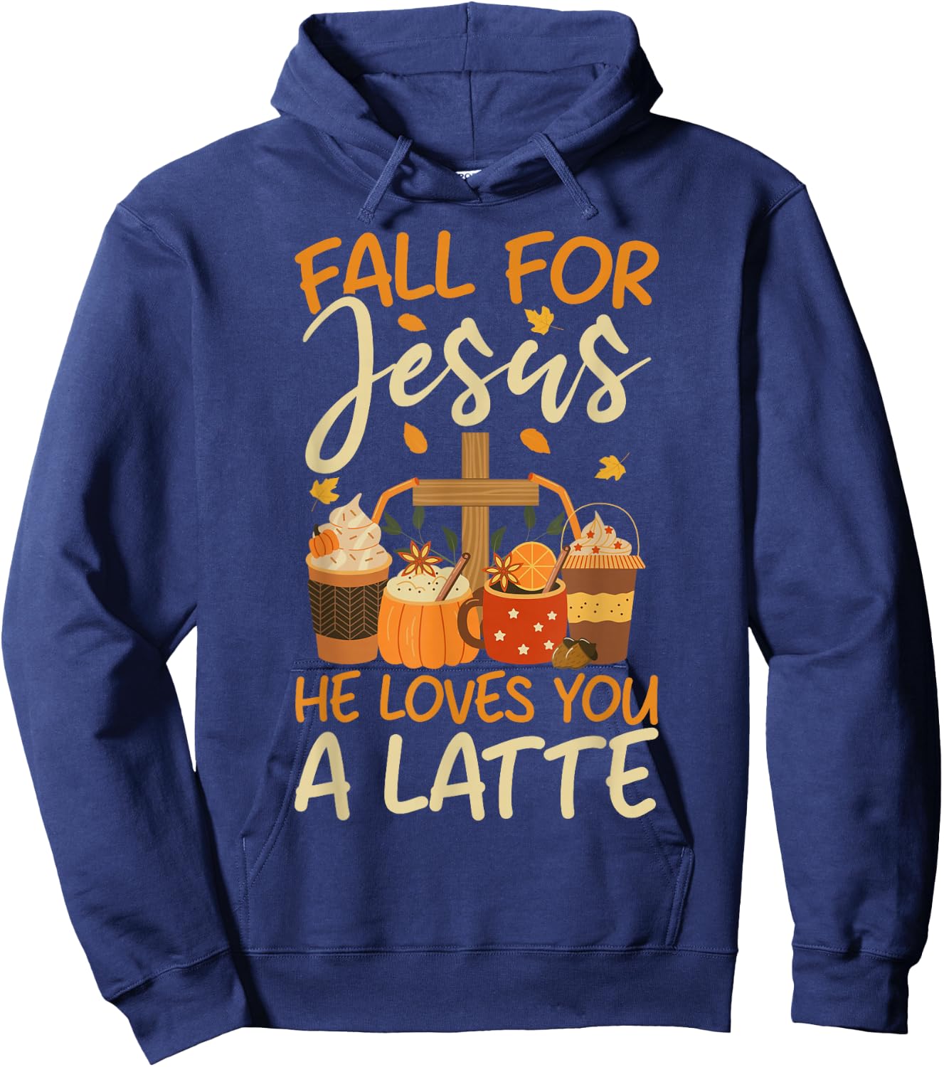 Christian Coffee Fall For Jesus He Loves you a Latte Faith Hoodie - Hoodie | Navy