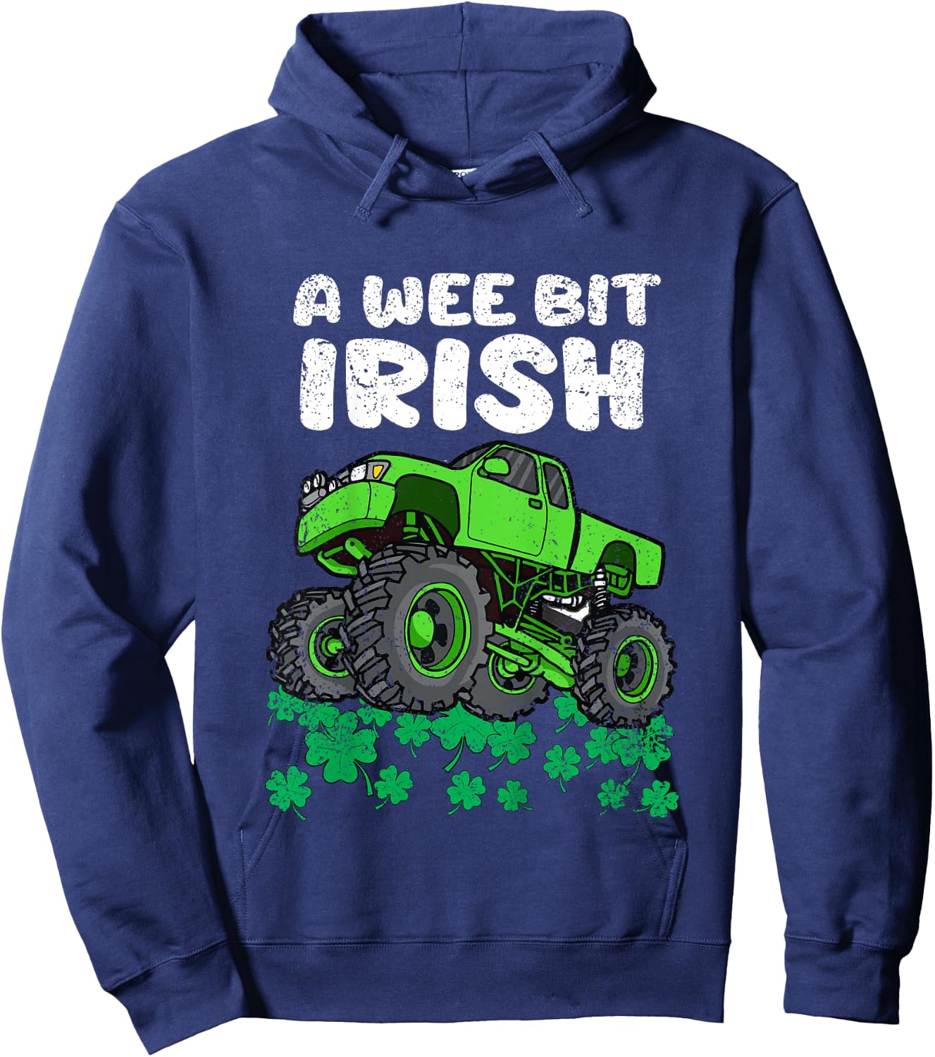 Kids St Patricks Day Boys Kids A Wee Bit Irish Monster Truck Hoodie - Hoodie | Navy