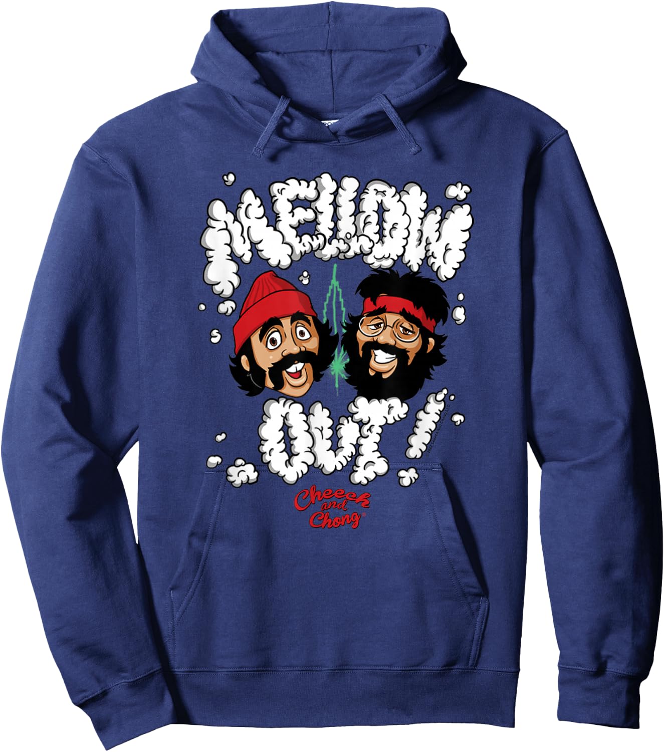 Cheech & Chong Mellow Out! Smoking Text Cartoon Faces Hoodie - Hoodie | Navy