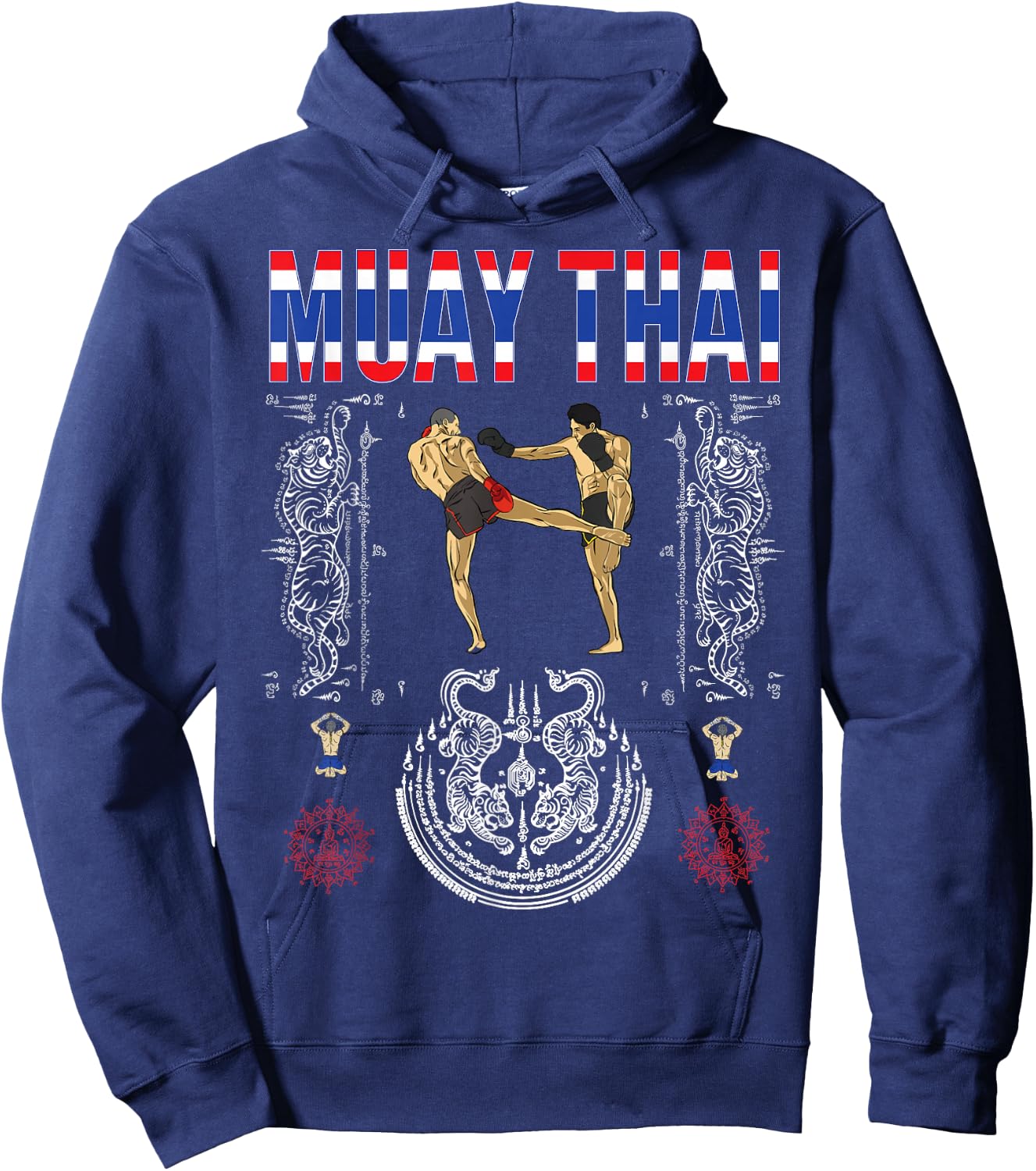 Sawadee Thai Traditional sak yant Thai Twin Tiger Muay Thai Hoodie - Hoodie | Navy