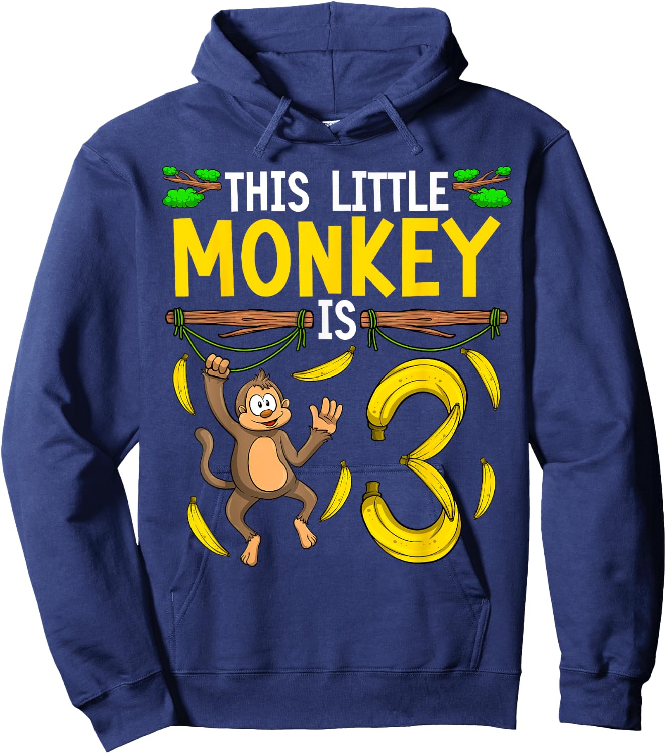 Monkey Birthday Shirt 3rd Monkey Theme Party Kids Hoodie - Hoodie | Navy