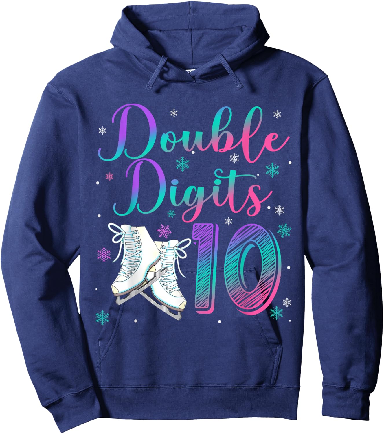 Double Digits 10 Year Old 10th Birthday Ice Skating Skate Hoodie - Hoodie | Navy