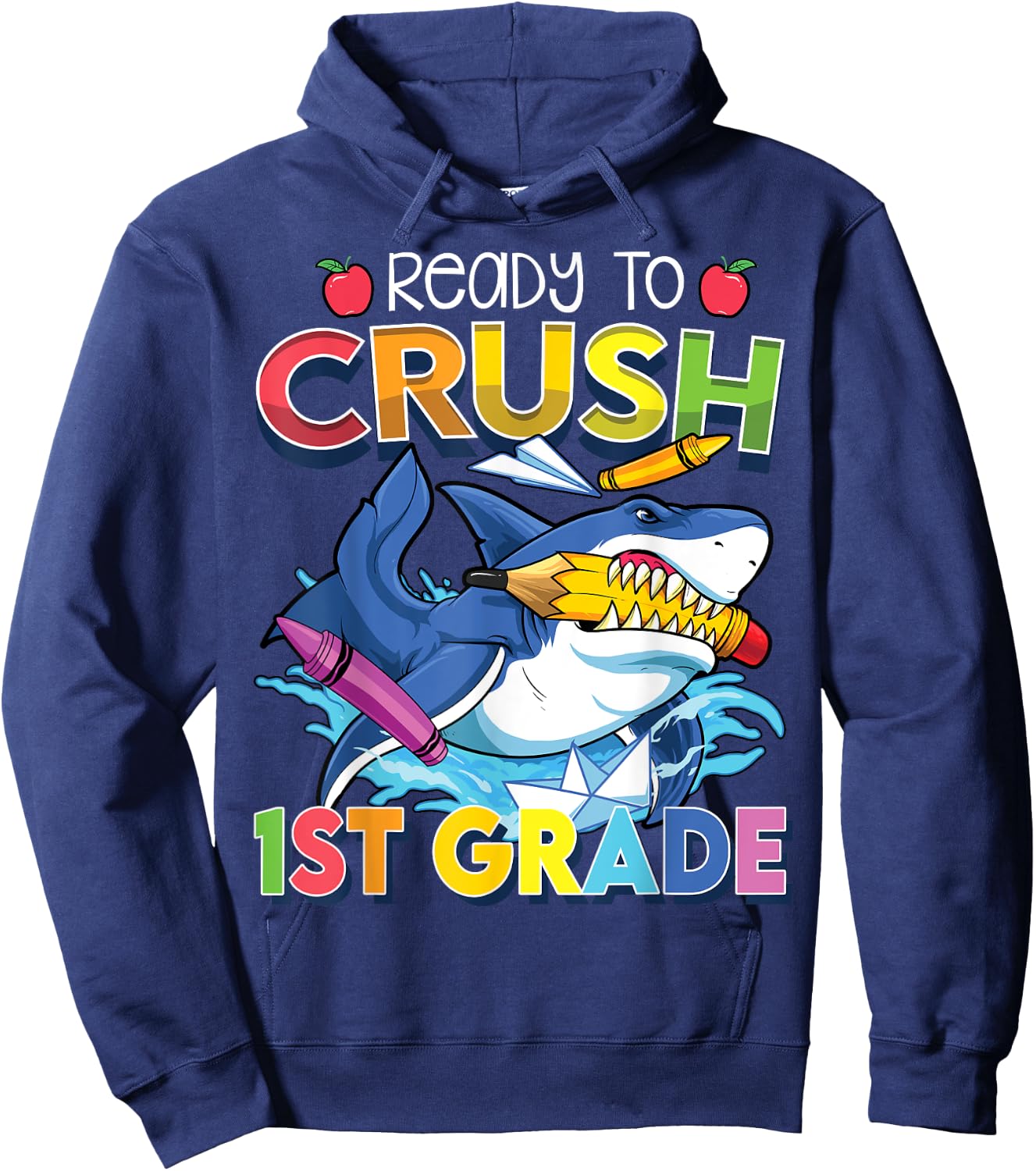 Ready To Crush 1st Grade Shark Back To School Boys Girls Hoodie - Hoodie | Navy