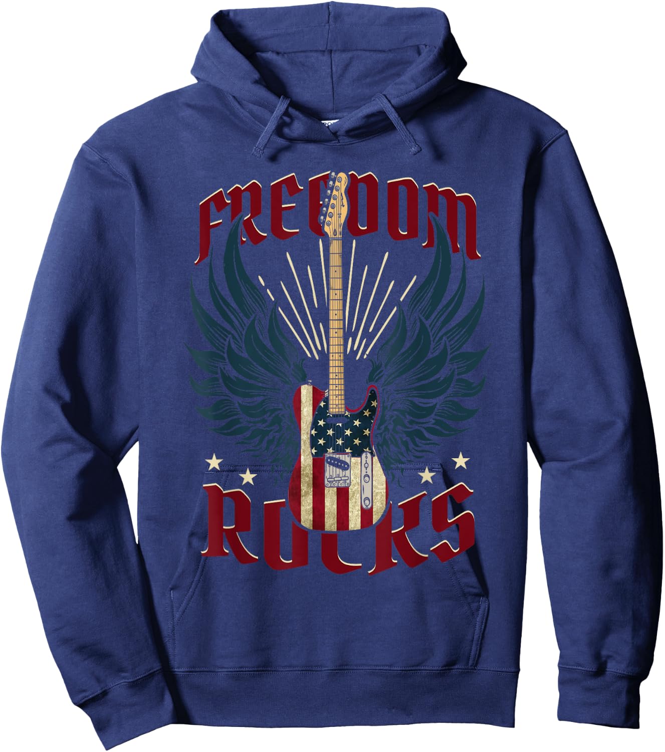 Freedom Rocks Patriotic 4th Of July American Flag Guitar Women Kids Men Hoodie - Hoodie | Navy