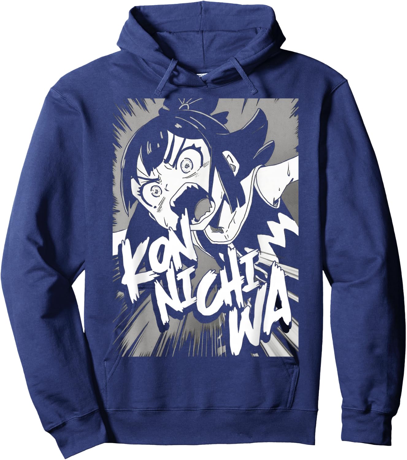 Konnichiwa こんにちは Japanese Punk Goth Grunge Anime Manga Panel Hoodie - Hoodie | Navy