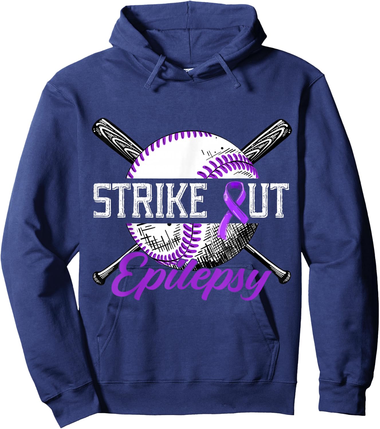 Strike Out Epilepsy Purple Baseball Epilepsy Awareness Month Hoodie - Hoodie | Navy