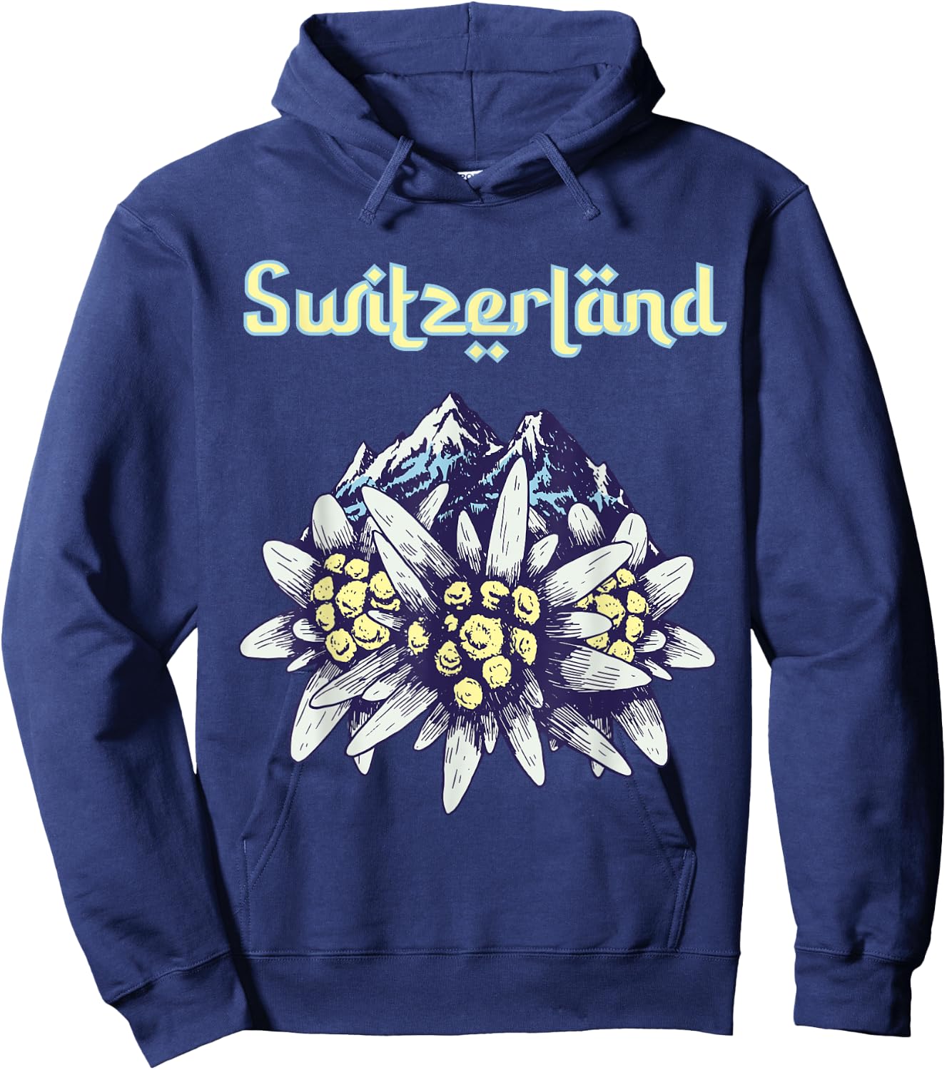 Switzerland Edelweiss Alps Souvenir Mountain Hiking Snow Hoodie - Hoodie | Navy